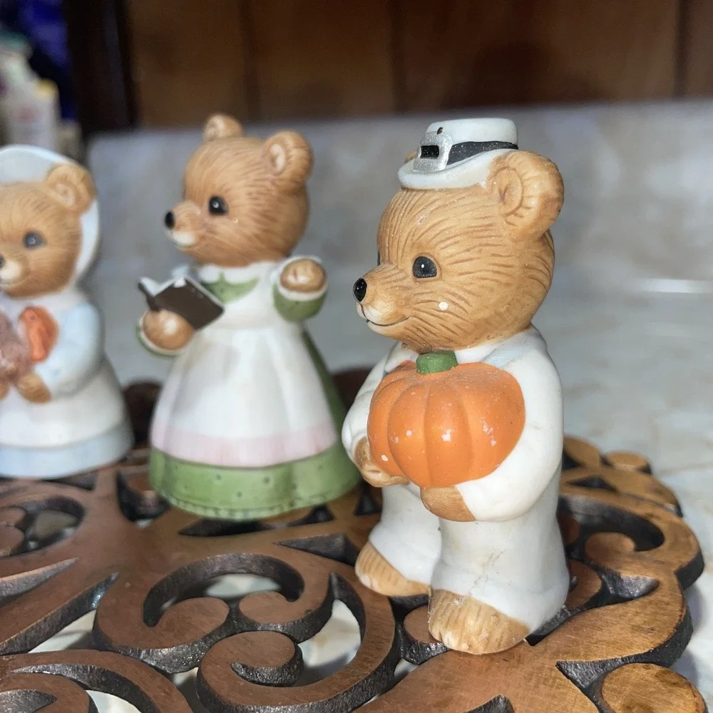 Vintage Homco Ceramic Bears Fall Pumpkin Turkey Book‎ Set of 3